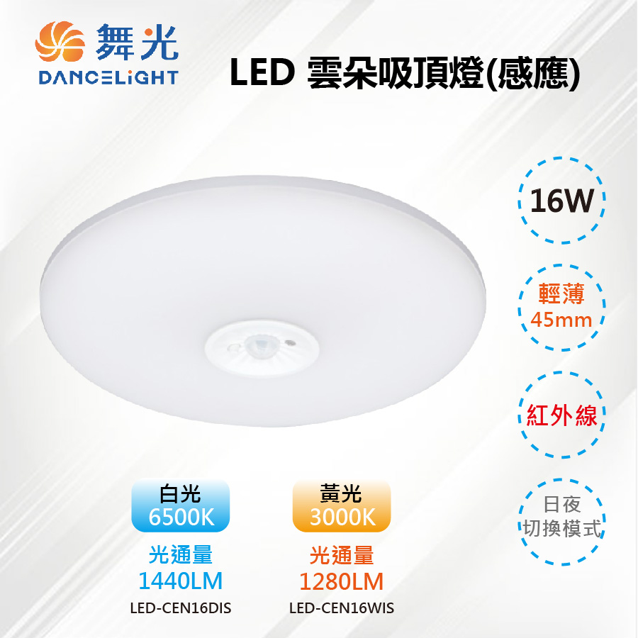 【舞光-LED】LED 16W 紅外線感應雲朵吸頂燈 輕薄45mm 樓梯間/玄關 LED-CEN16DIS