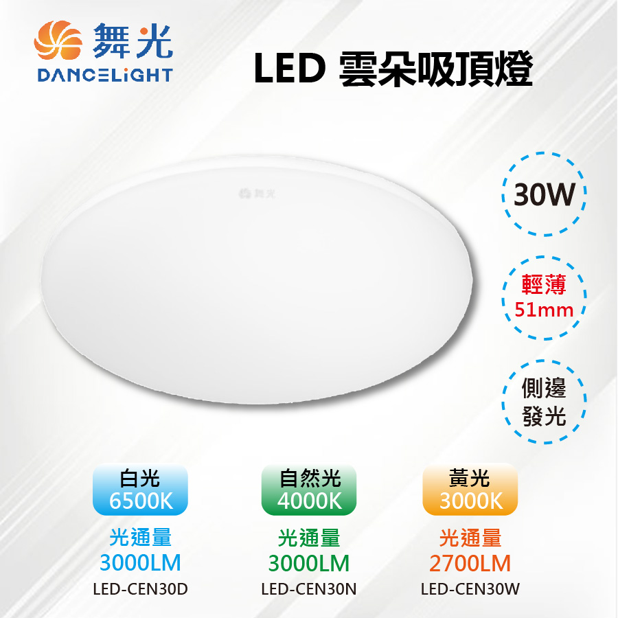 【舞光-LED】LED 30W單色雲朵吸頂燈 輕薄51mm 白光/自然光/黃光 LED-CEN30
