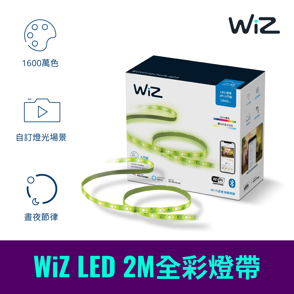 PHILIPS 飛利浦照明 Wi-Fi WiZ 智慧照明 2M全彩燈帶(PW01N)