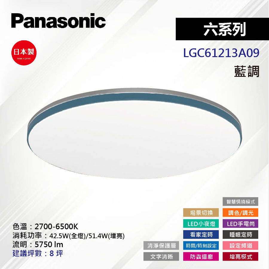 【Panasonic 國際牌】LED 42.5W(增量51.4W) 5-8坪 遙控吸頂燈 六系列 藍調 LGC61213A09