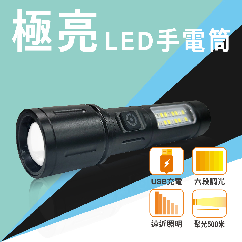 【明沛】20W極亮 USB充電 LED手電筒 (TypeC充電)