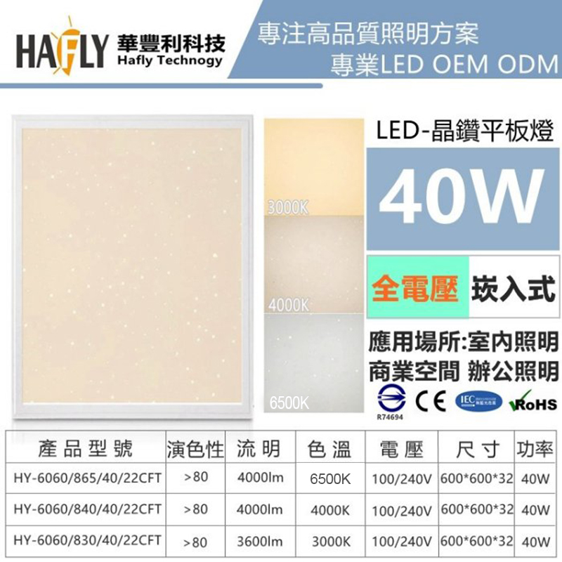 2入裝-HAFLY 40W LED 自然光 星鑽面罩 平板燈 直下式面板燈 取代傳統輕鋼架燈