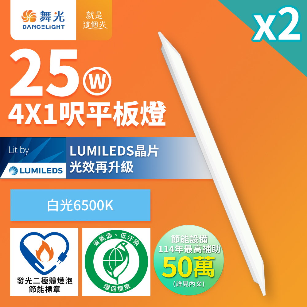 2入組 舞光 節能環保雙認證 LED柔光平板燈 4呎X1呎 25W 輕鋼架面板燈(白光D-41PD25D-EGR1)