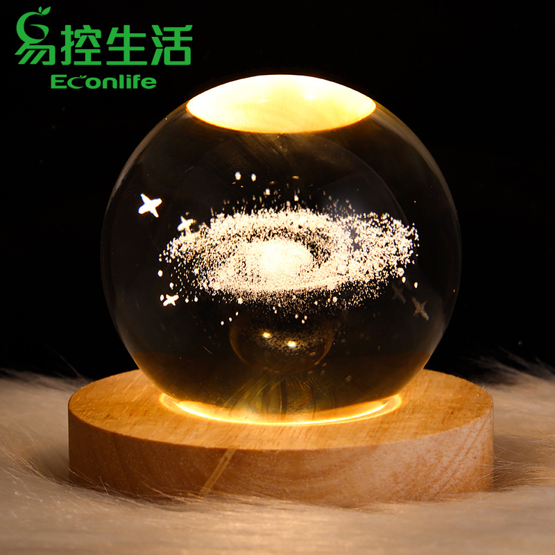 ◤實木水晶球氣氛小夜燈◢ 星雲 發光投影氣氛燈 USB供電 禮品送禮擺件 2入組(J30-033-03X2)