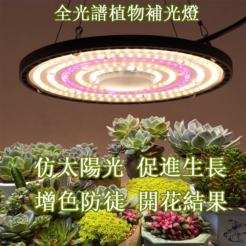 【100W】全光譜大棚植物補光燈 LED植物生長燈 UFO防水溫室補光上色燈 仿太陽植物燈