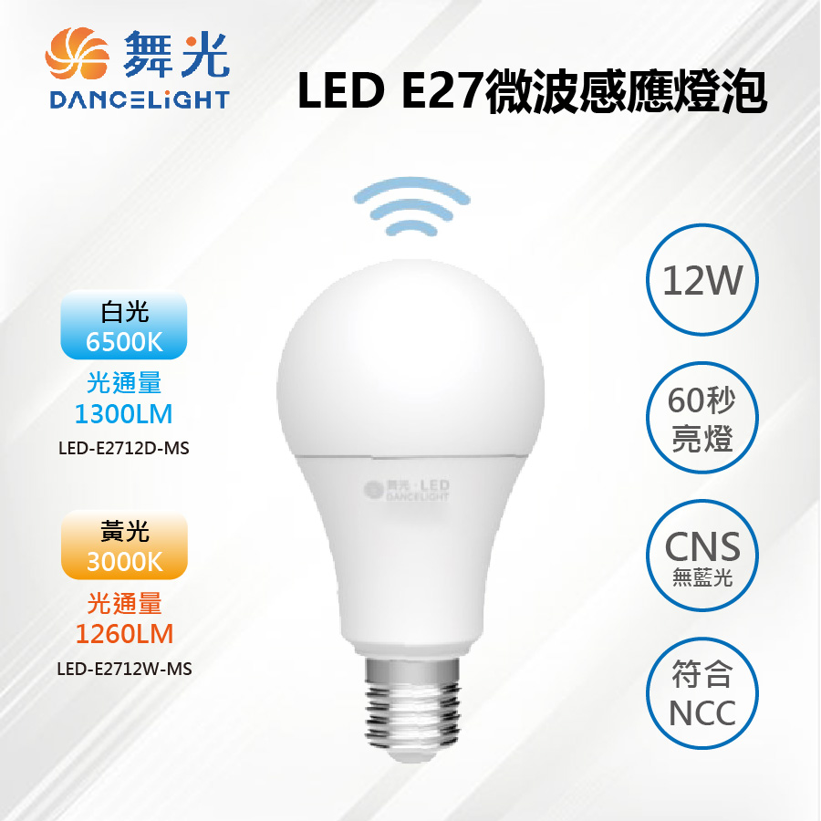 ※6入※ E27 LED 12W 微波感應燈泡 LED-E2712D-MS【舞光-LED】