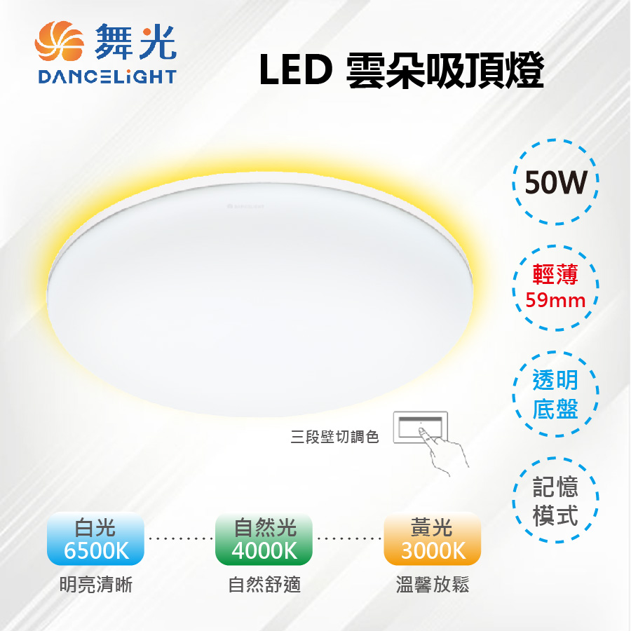 【舞光-LED】LED 50W 壁切調色 雲朵吸頂燈 輕薄59mm 白光/自然光/黃光 LED-CEN50SW