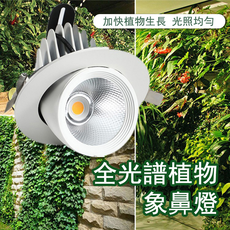 室內全光譜象鼻款嵌入式植物燈 30W仿太陽光（6000K）LED生長燈 【開孔12cm】