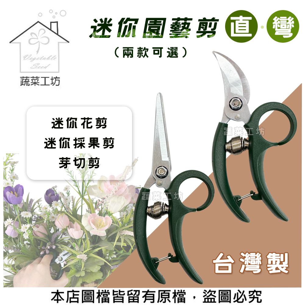 【蔬菜工坊】迷你園藝剪-彎、直 (臺灣製超輕量迷你花剪、迷你採果剪、芽切剪)