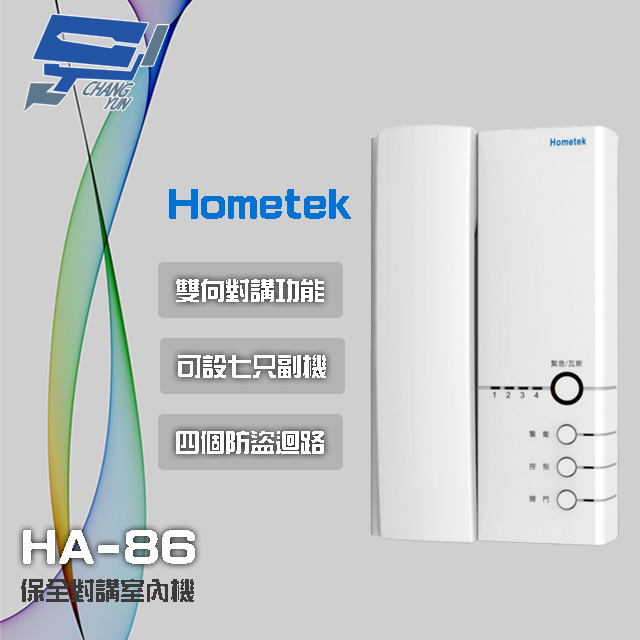 Hometek HA-86 保全對講室內機 雙向對講 可設七只副機 四個防盜迴路