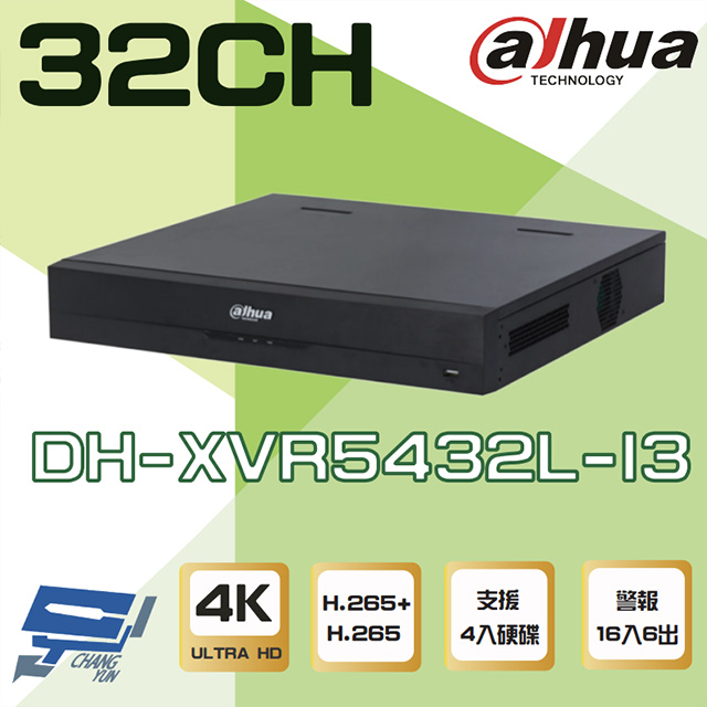 大華 DH-XVR5432L-I3 32路 5M-N/1080P 人臉辨識 XVR 4硬碟 錄影主機