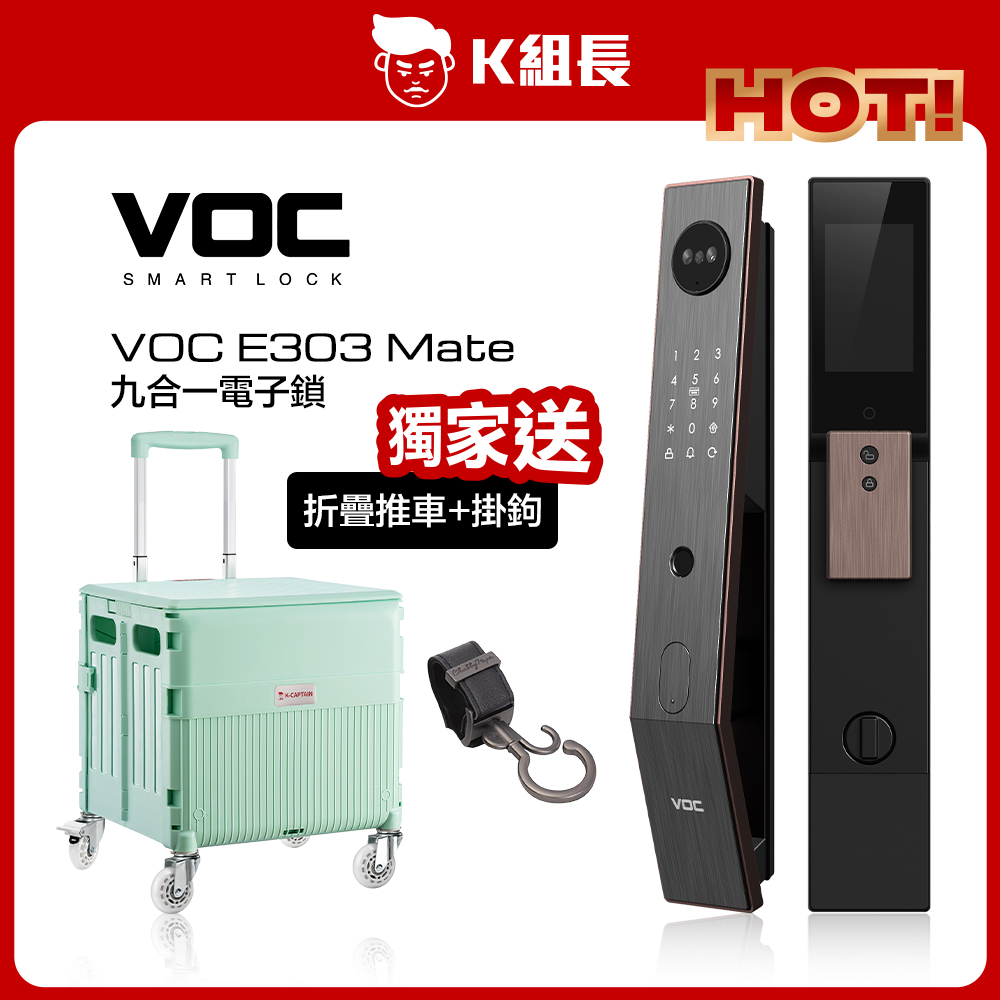 VOC E303 Mate 遠近端貓眼｜人臉｜指紋｜卡片｜密碼｜鑰匙｜遠端｜門鈴｜多功能時效密碼 九合一電子鎖