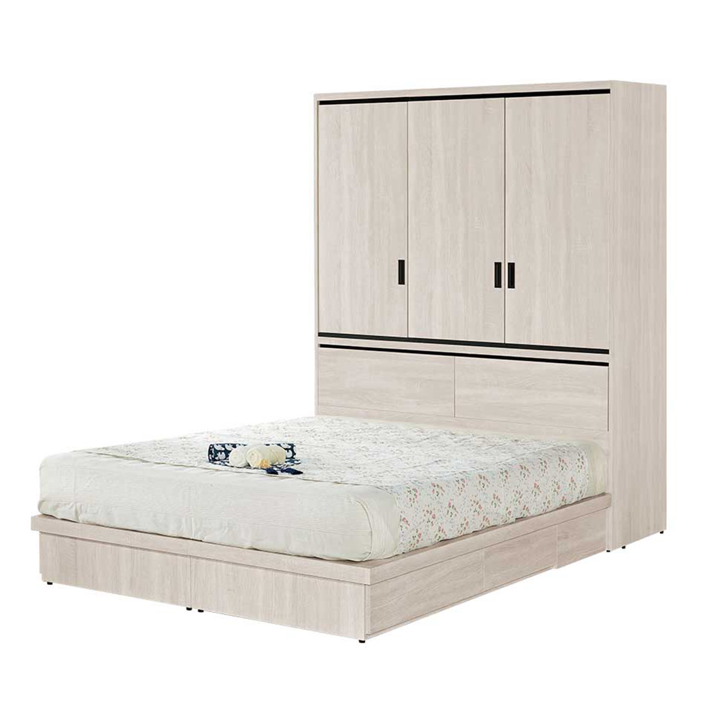 Bernice-馬汀5尺雙人衣櫃型床組(衣櫃型床頭箱+四抽收納床底-不含床墊)