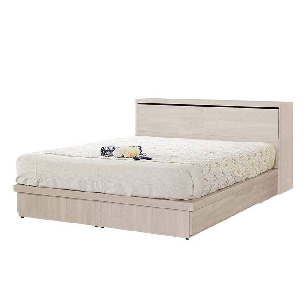 Bernice-馬汀5尺雙人床組(加大空間床頭箱+四抽收納床底-不含床墊)