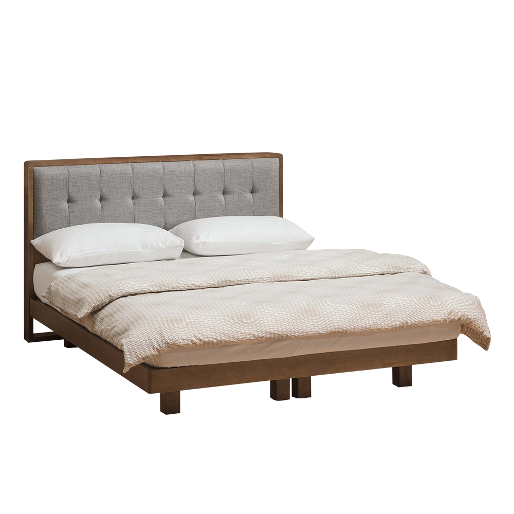 Bernice-加迪5尺雙人胡桃色實木床架(床頭片+漂浮懸空造型床底-不含床墊)