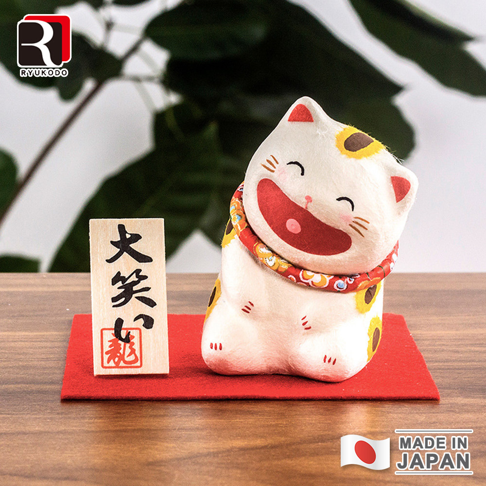 【RYUKODO龍虎堂】日本手工製和紙捧腹大笑開運擺飾-貓咪款