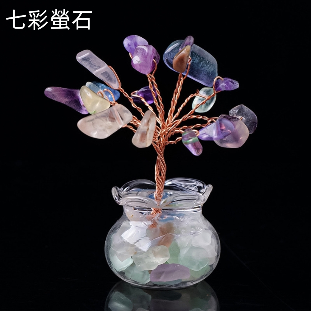 【好運旺旺來】迷你發財樹/招財樹-天然水晶碎石(七彩螢石)