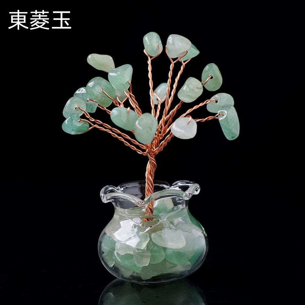 【好運旺旺來】迷你發財樹/招財樹-天然水晶碎石(東菱玉)
