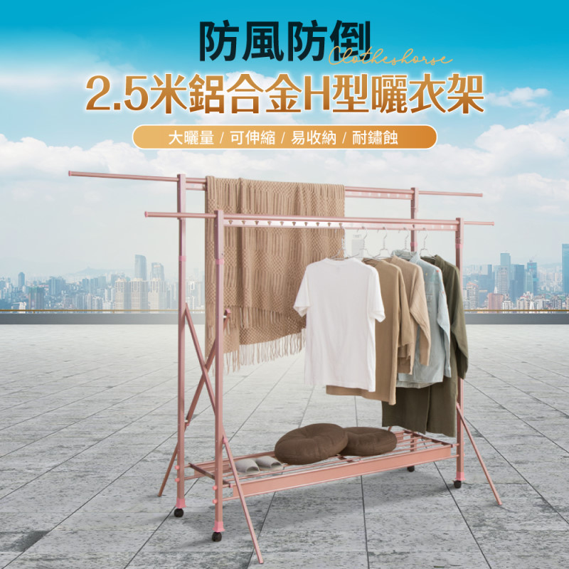 【好氣氛家居】2.5米鋁合金H型防風曬衣架(兩色可選)