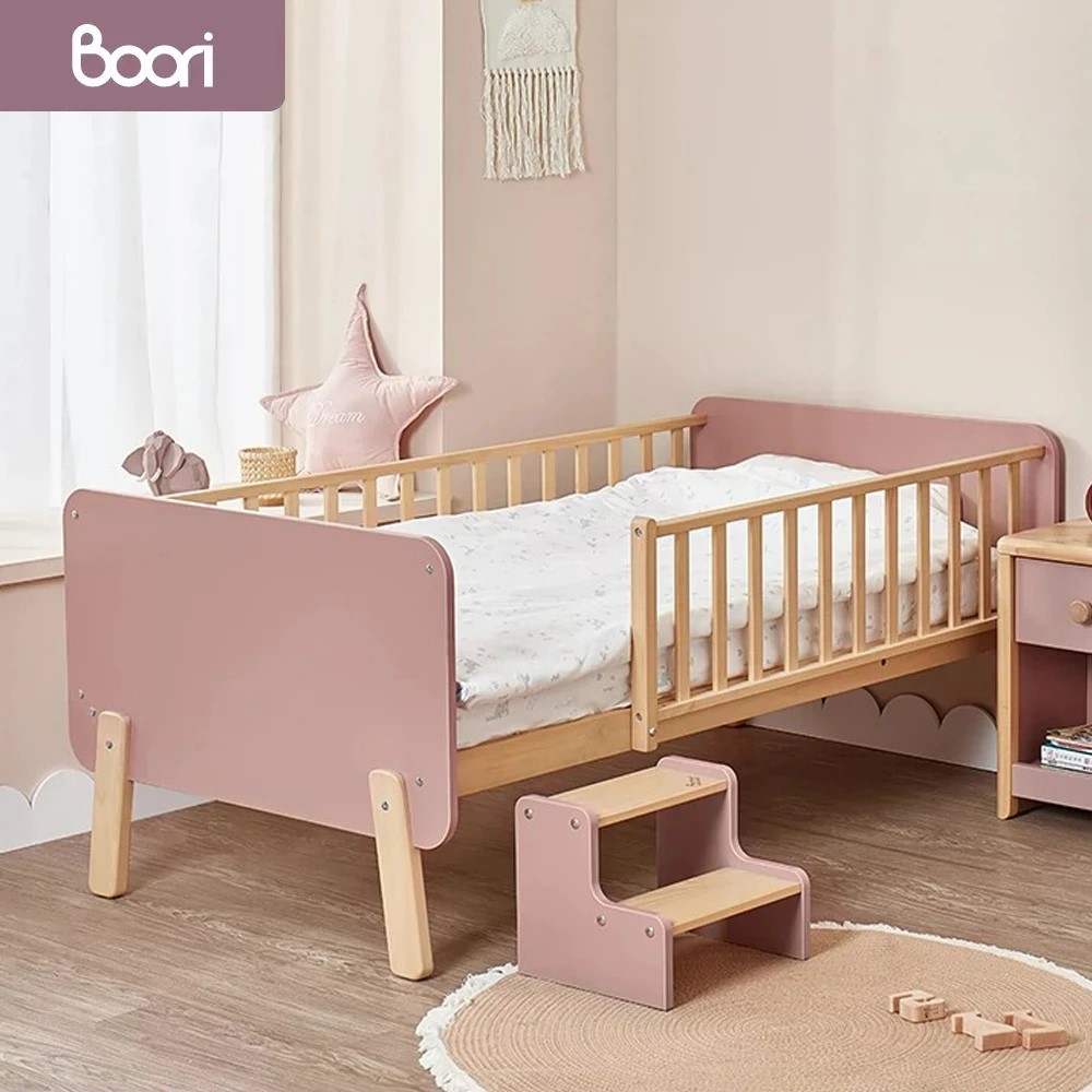 成長天地 澳洲Boori 實木兒童拼接床延伸床邊床單人床附踏凳BR011(澳洲30年嬰童知名品牌)