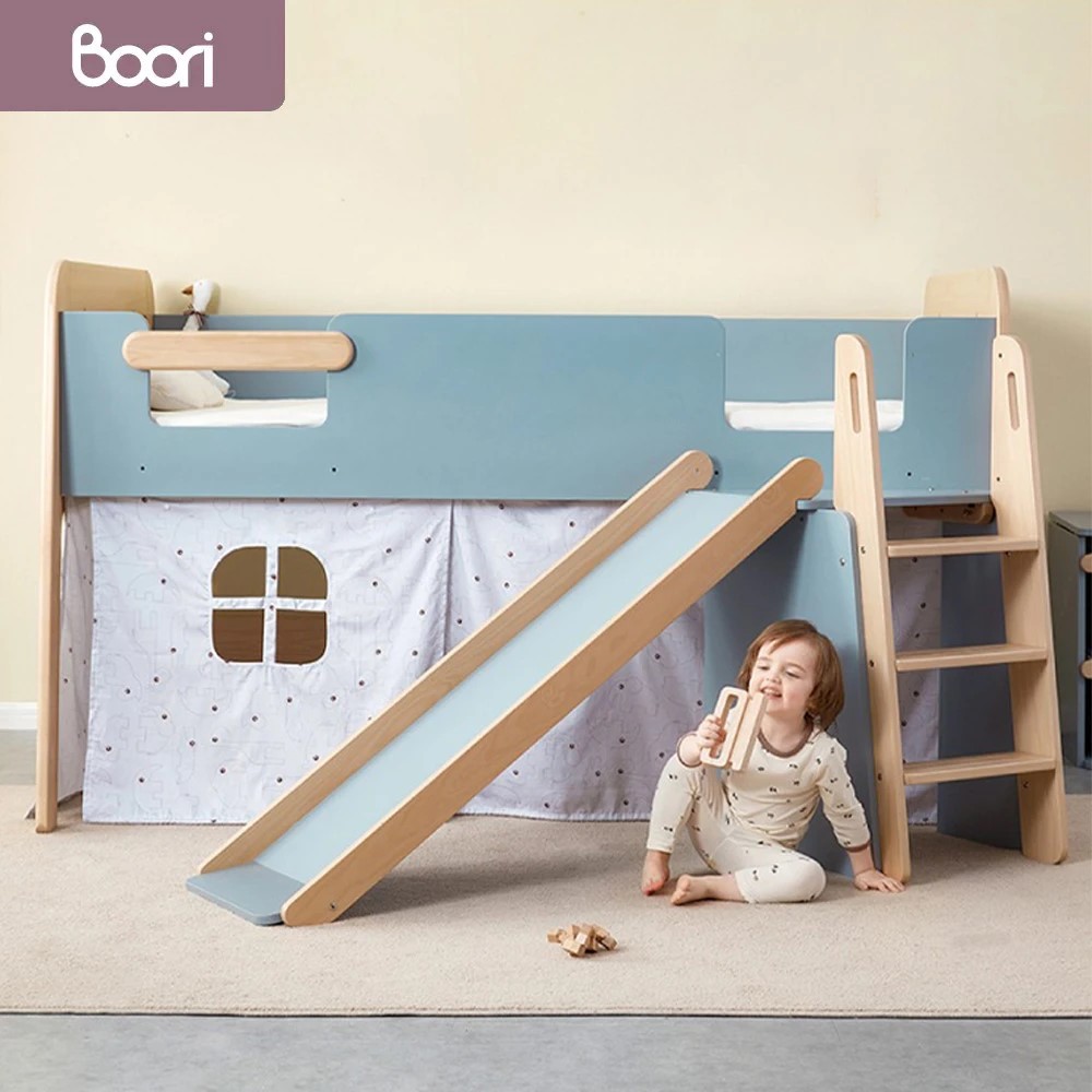 成長天地 澳洲Boori 實木兒童高架床半高床單人床爬梯款附滑梯BR013+BR014(澳洲30年嬰童知名品牌)