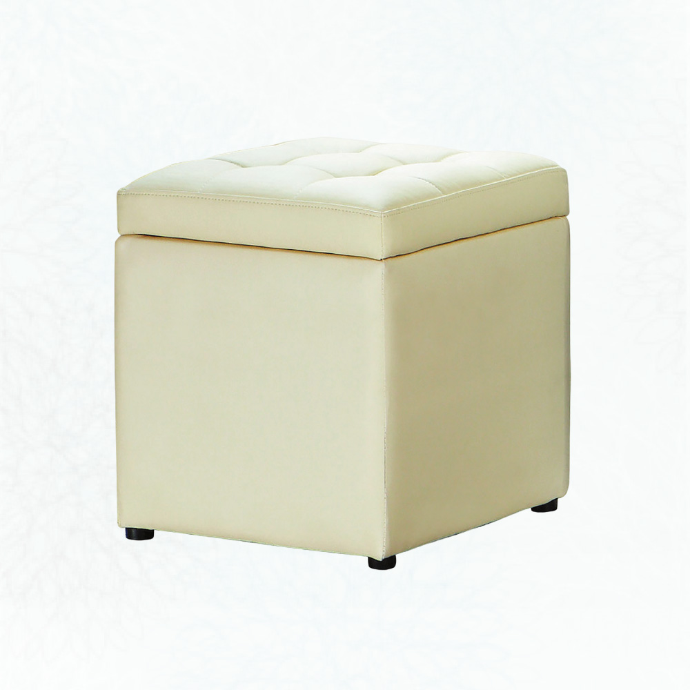 【文創集】邁可森透氣皮革方形可置物小椅凳(四色可選＋坐墊可掀開置物)