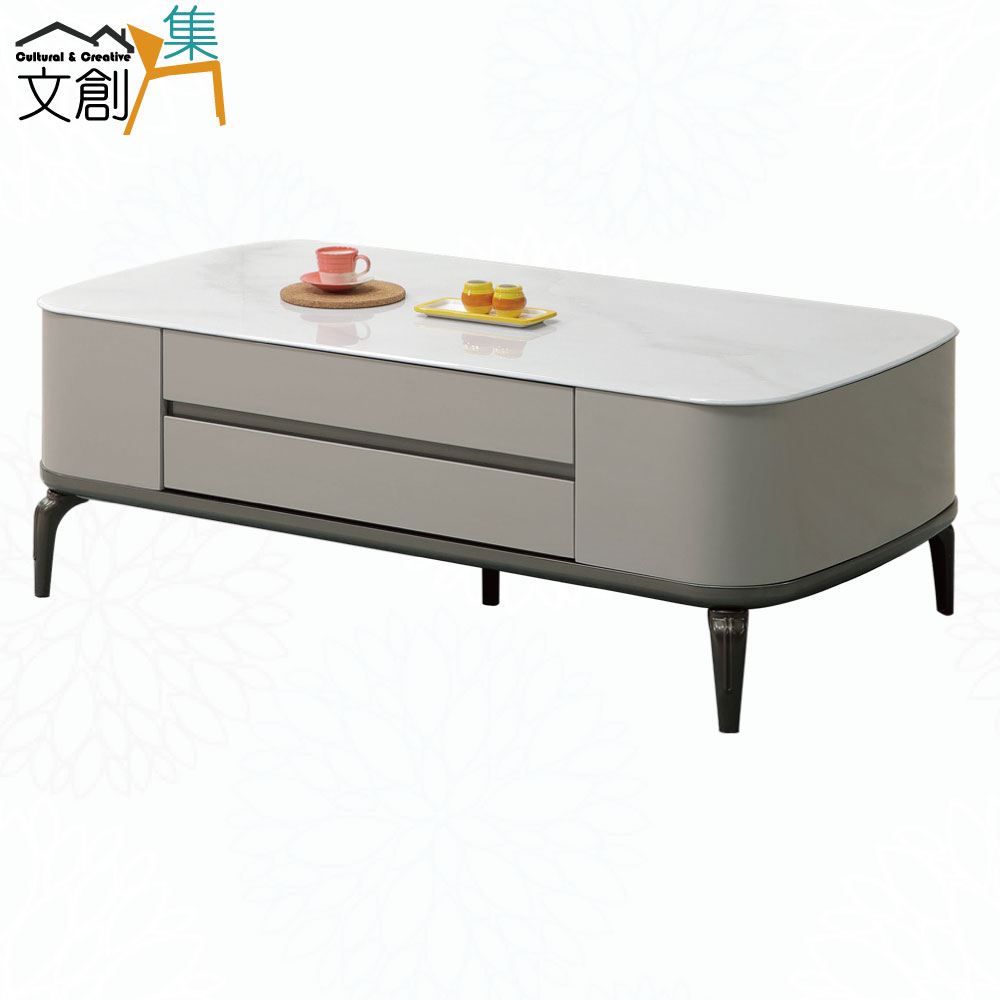 【文創集】德爾4.3尺玻璃二抽大茶几