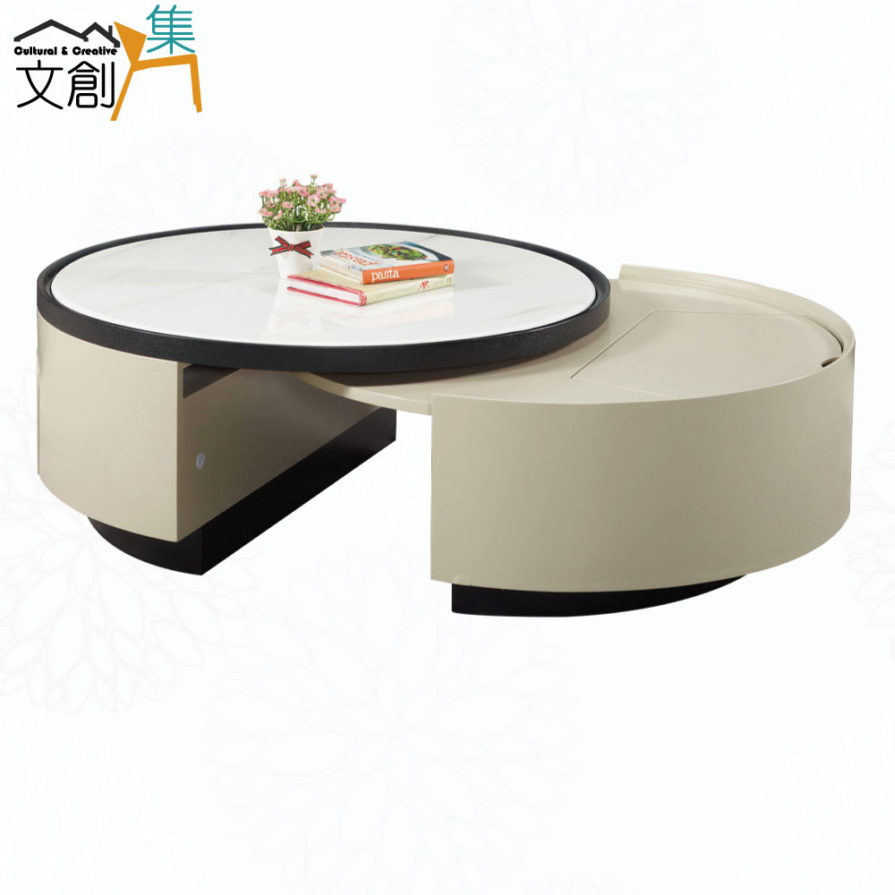 【文創集】晴天伸縮2.7尺科技石面圓幾/大茶几(櫃身可伸縮使用＋桌面板可上掀)