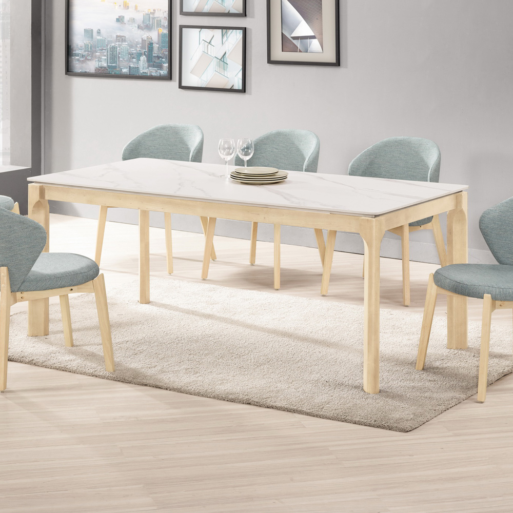 Bernice-塔恩6尺北歐風白色岩板實木餐桌/工作桌/長桌/會議桌