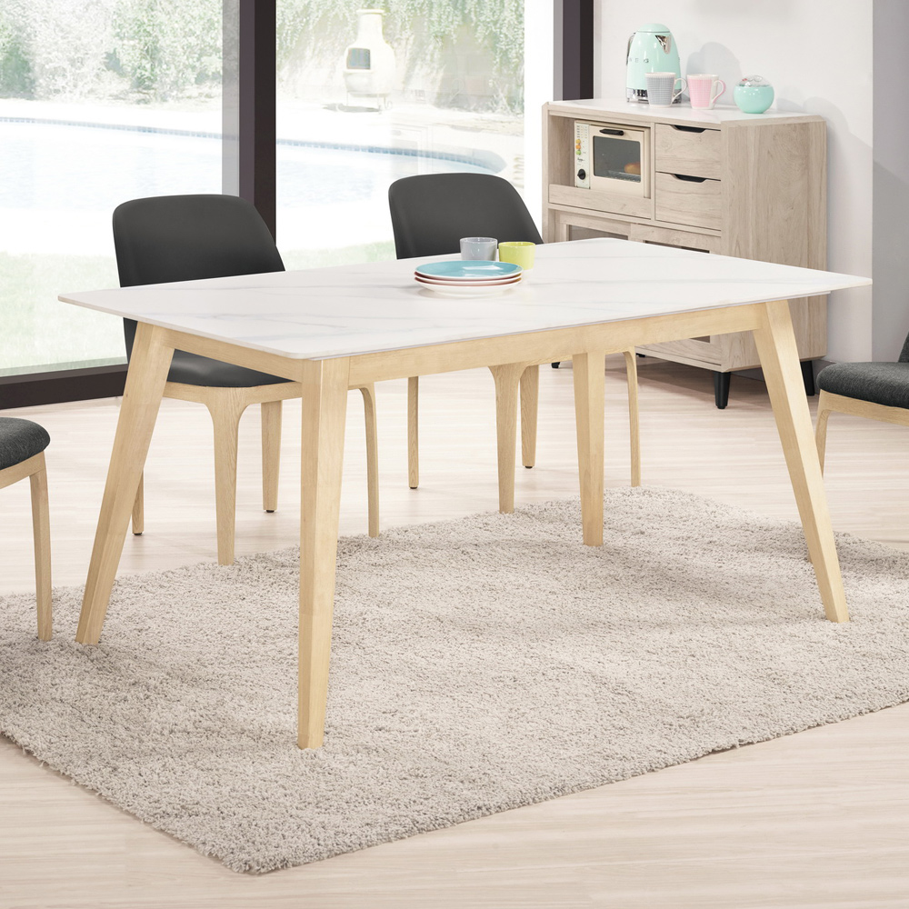Bernice-艾芙特4.7尺北歐風白色岩板實木餐桌/工作桌