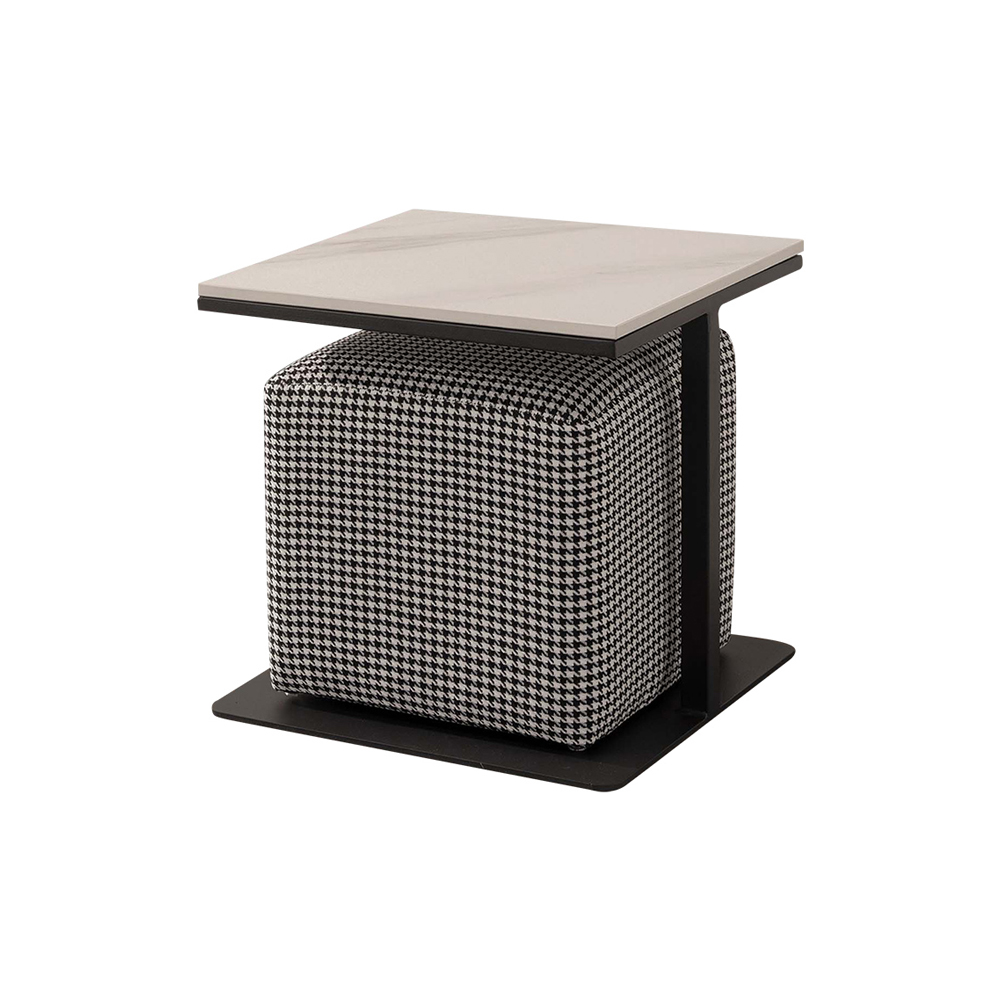 Bernice-康德1.3尺岩板方形小茶几/邊几/邊桌-附千鳥格紋小椅凳