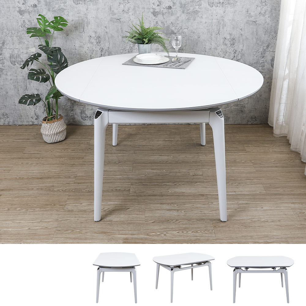 Bernice-雅比4.5尺現代風伸縮拉合白色玻璃圓型餐桌/休閒洽談桌