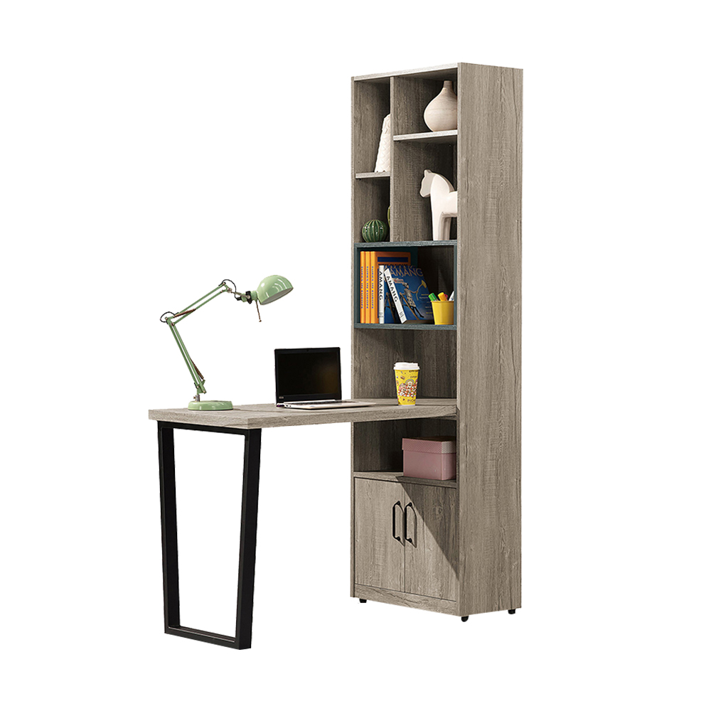 Bernice-本森4尺輕工業風L型書櫃+工作書桌組合(B款-4尺書桌+2尺二門書櫃)