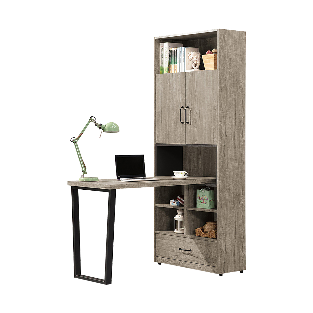Bernice-本森4尺輕工業風L型書櫃+工作書桌組合(E款-4尺書桌+2.7尺二門單抽書櫃)