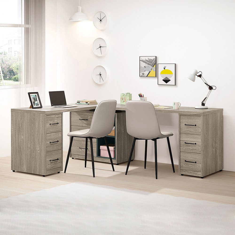 Bernice-本森6.9尺輕工業風多功能L型伸縮書桌/雙人書桌/辦公桌/工作桌(C款)