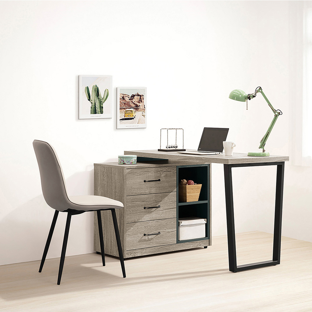 Bernice-本森4尺輕工業風多功能L型伸縮書桌/辦公桌/工作桌(B款)