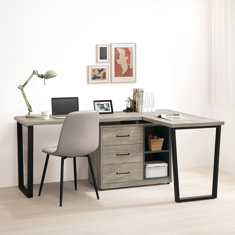 Bernice-本森5.9尺輕工業風多功能L型伸縮書桌/辦公桌/工作桌(D款)