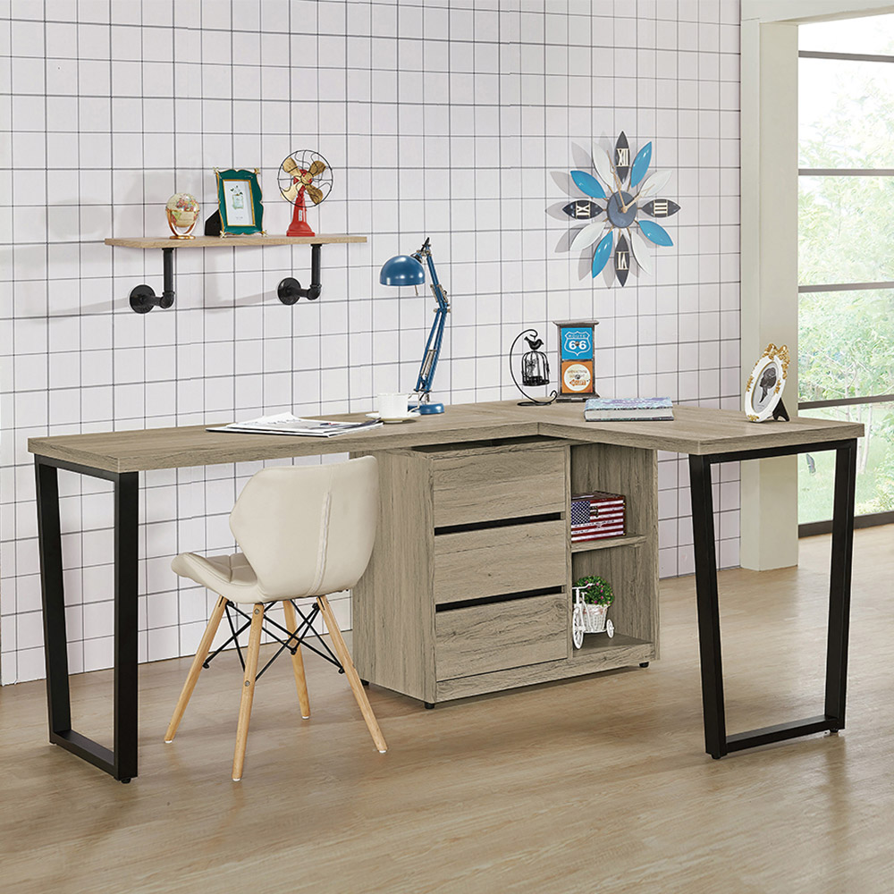 Bernice-賽巴5.9尺輕工業風多功能L型伸縮書桌/辦公桌/工作桌(D款)