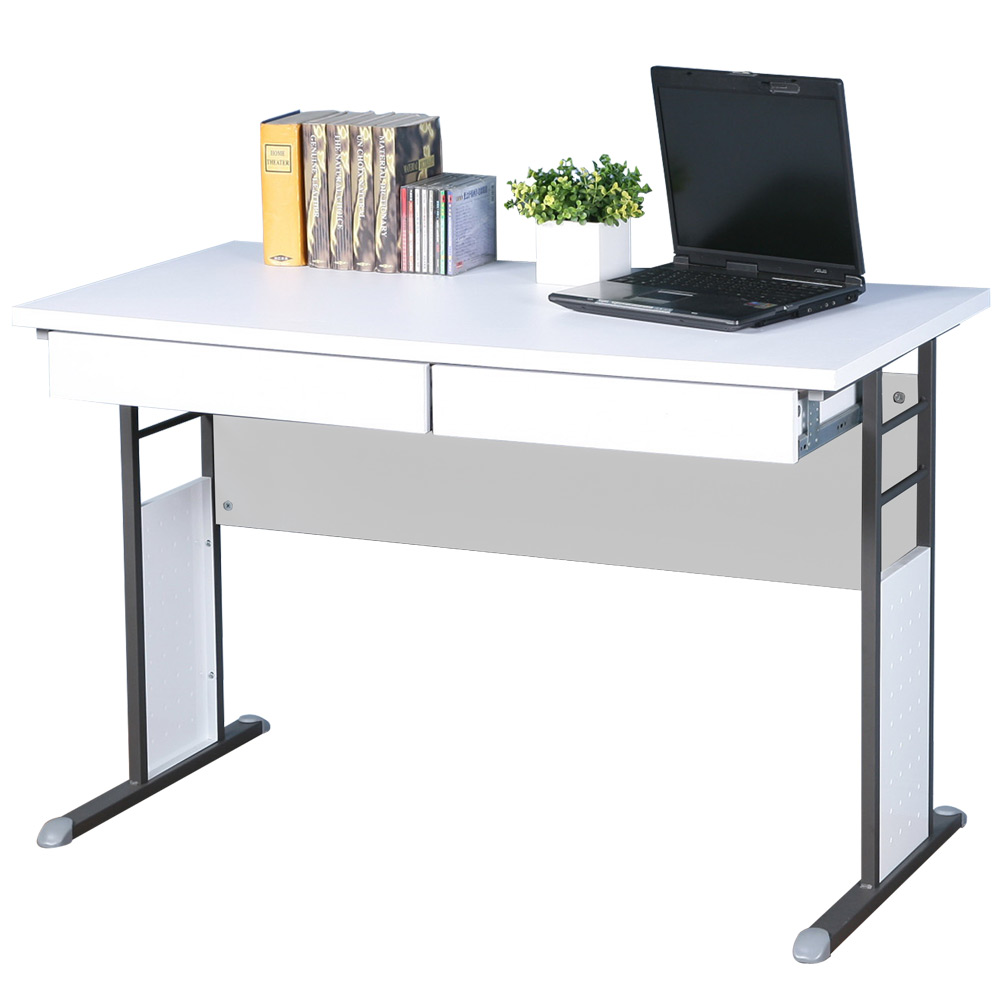 Homelike 巧思120cm書桌-白色加厚桌面(附抽屜x2)