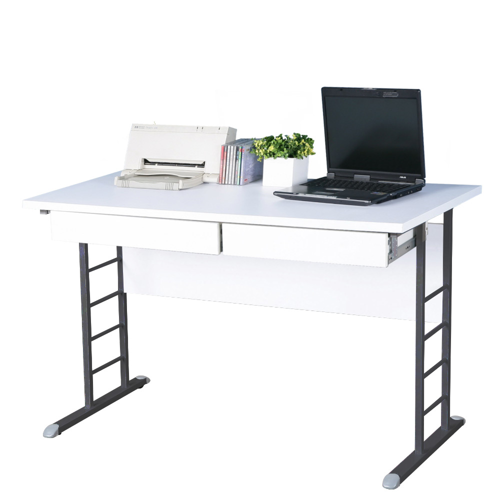 Homelike 馬克120cm書桌-白色加厚桌面(附抽屜x2)