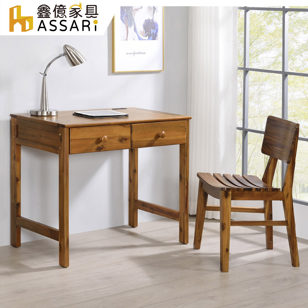 ASSARI-日式簡約相思木插座桌椅組(含強化玻璃)
