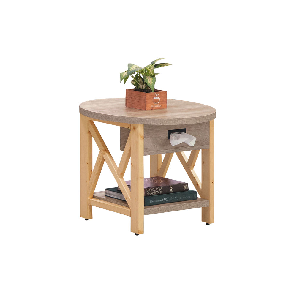 Birdie-羅比松木木框2尺圓型小茶几/邊几/邊桌
