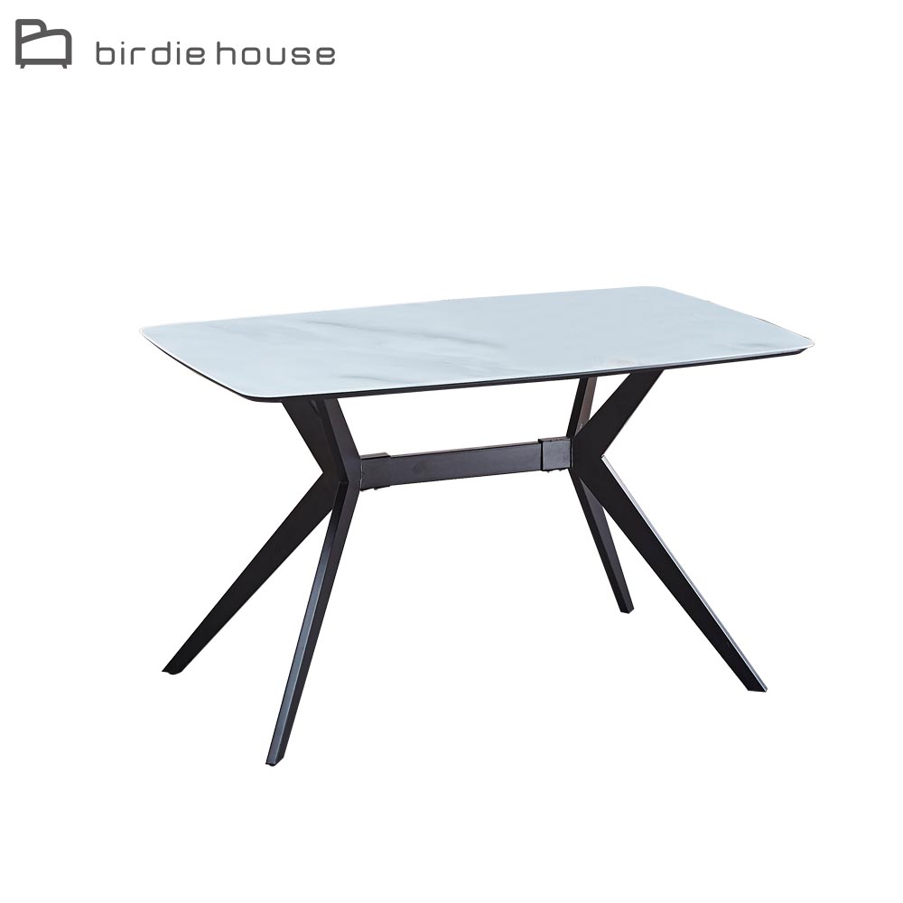 Birdie-康特4.3尺白色玻璃餐桌(黑色腳)