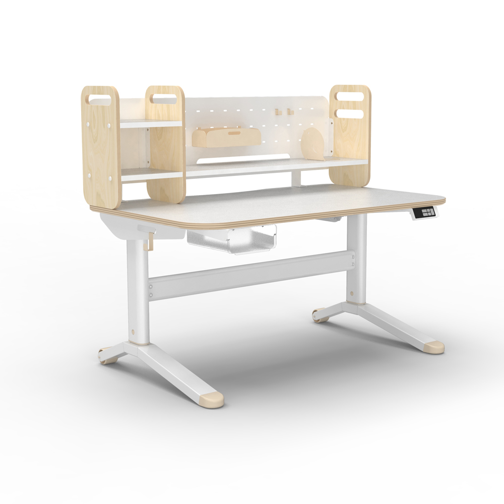 【林製作所】兒童電動升降成長桌+桌上架 一起長高桌 木紋小桌基本款 (寬100cm 高50-73cm)