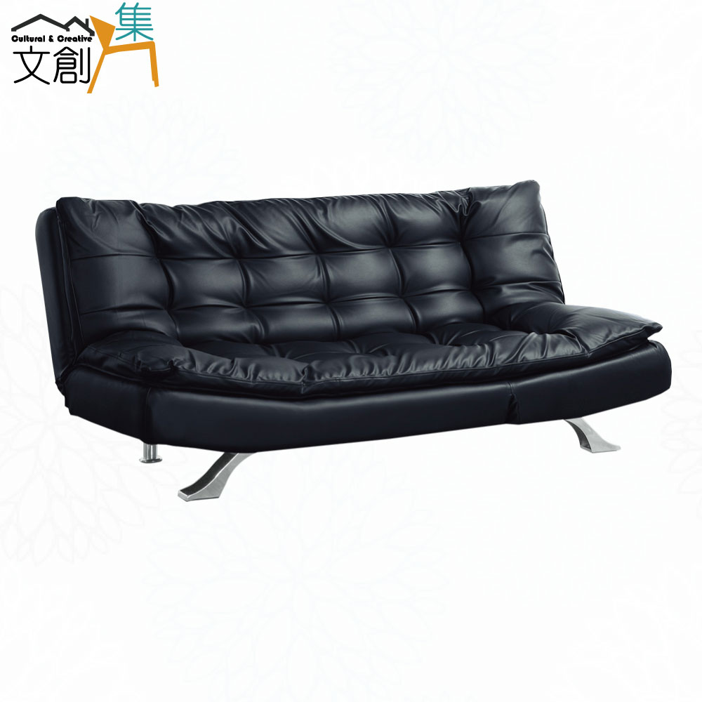 【文創集】高曼黑透氣皮革展開式沙發椅/沙發床