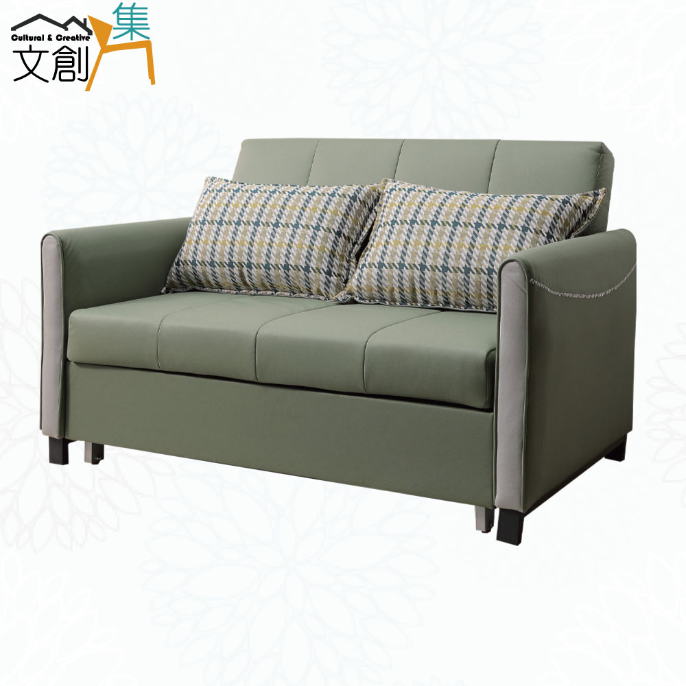 【文創集】米斯灰綠科技布前拉式沙發椅/沙發床