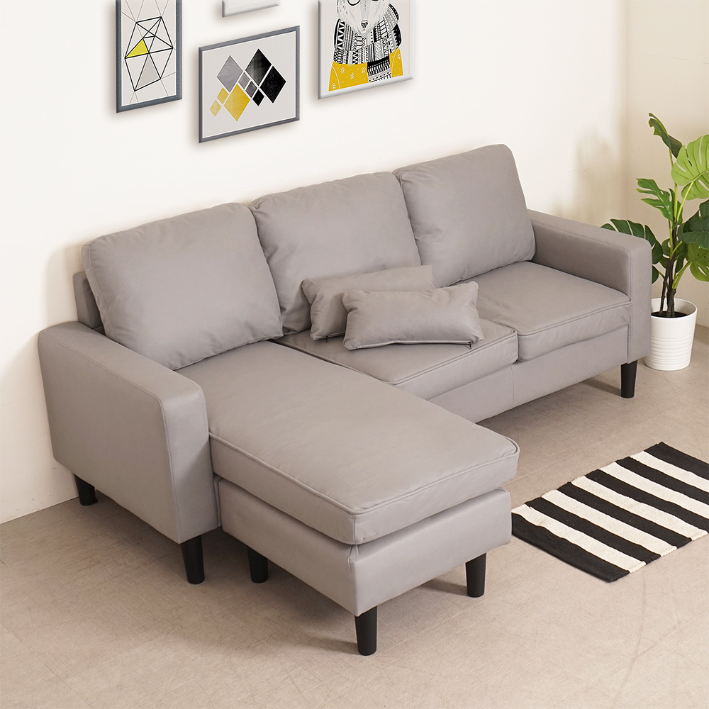 Homelike 海曼妮科技布L型沙發(附抱枕x2)