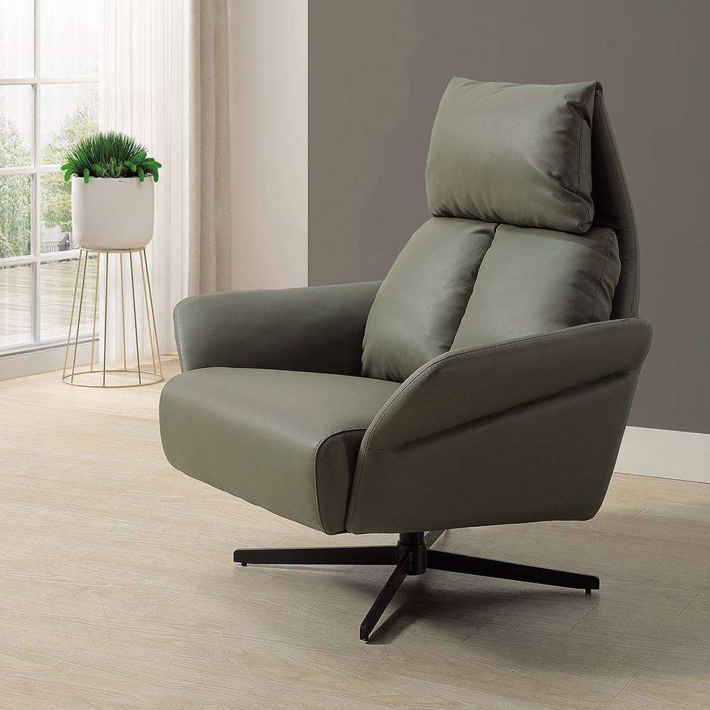 Bernice-佩奧現代風墨綠色皮革造型沙發椅/休閒單人椅/設計款椅/扶手餐椅/房間椅/會客椅/商務洽談椅