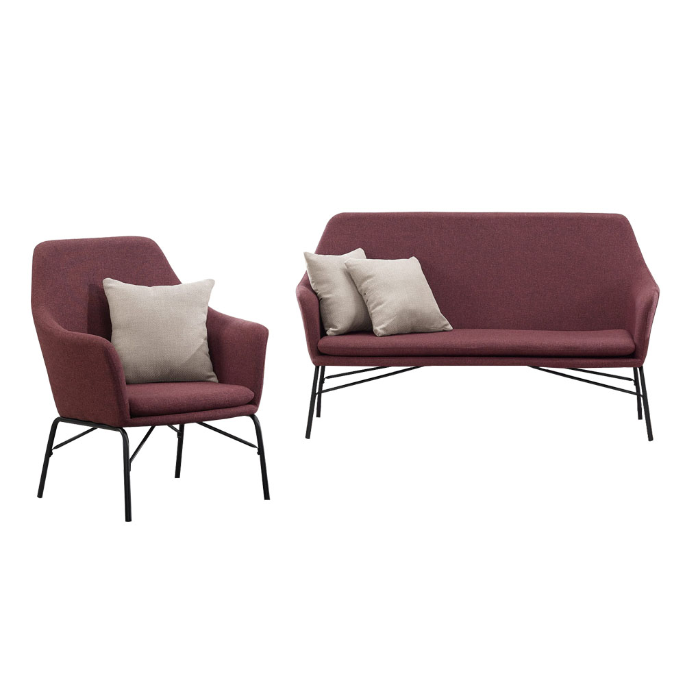 Bernice-賈斯克紫紅色布沙發單人座+雙人座/1人+2人沙發椅組合-贈抱枕