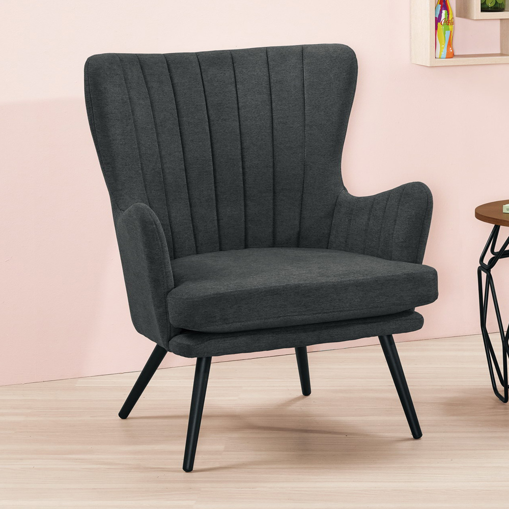 Bernice-歐森深灰色布沙發單人座椅/休閒造型扶手椅/房間椅